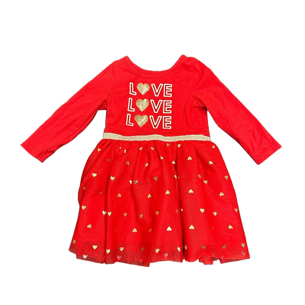 3/24$ Cat & Jack Red & Gold  Dress with Tulle Skirt size 18 months